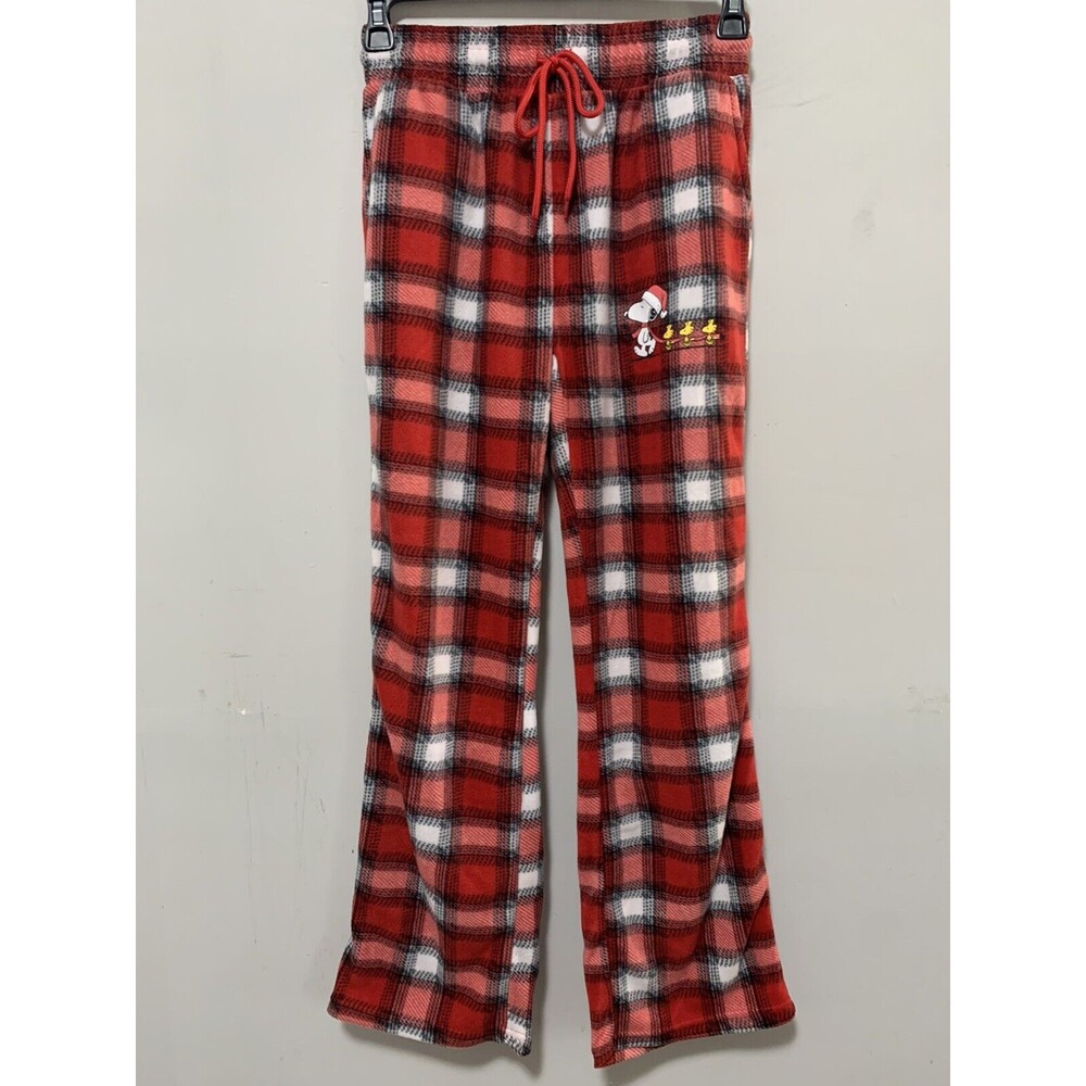 Peanuts Women Medium Red Plaid Long Relaxed Lounge Pajama Pants Snoopy Woodstock
